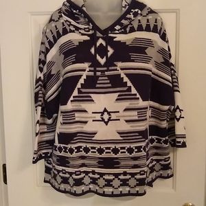 H&M DIVIDED Aztec Print Hooded Sweater Size L